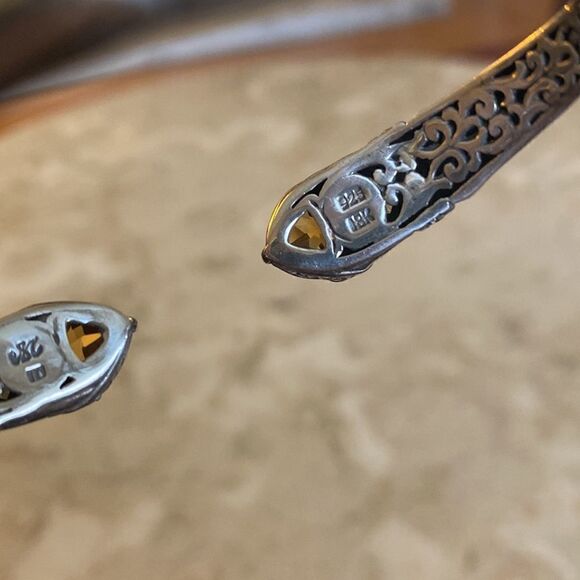 Vintage 18K & 925 Sterling Silver Citrine & Peridot Unisex Cuff Bracelet - Picture 9 of 11